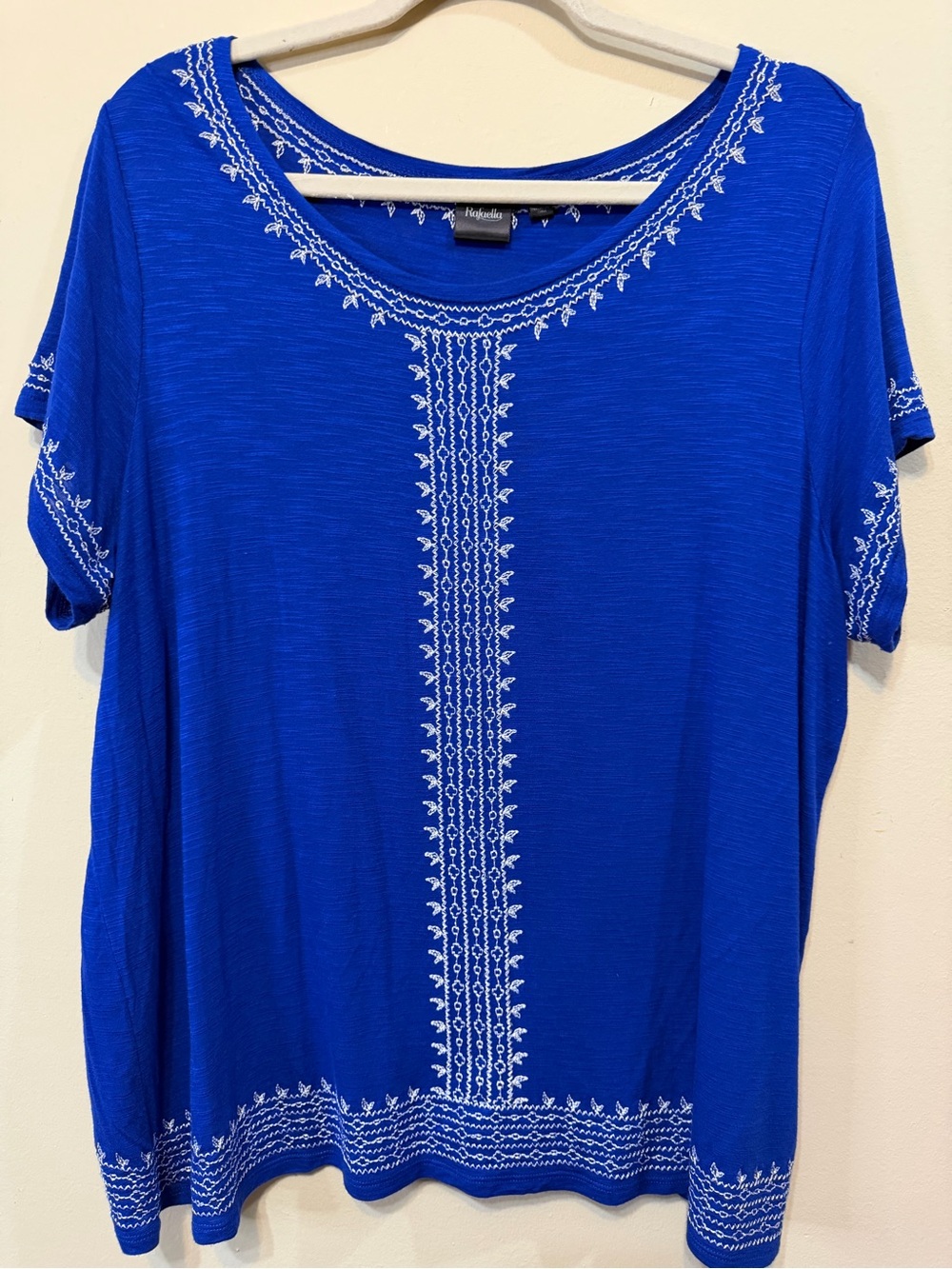 Rafaella Royal Blue Short-Sleeve Embroidered Top